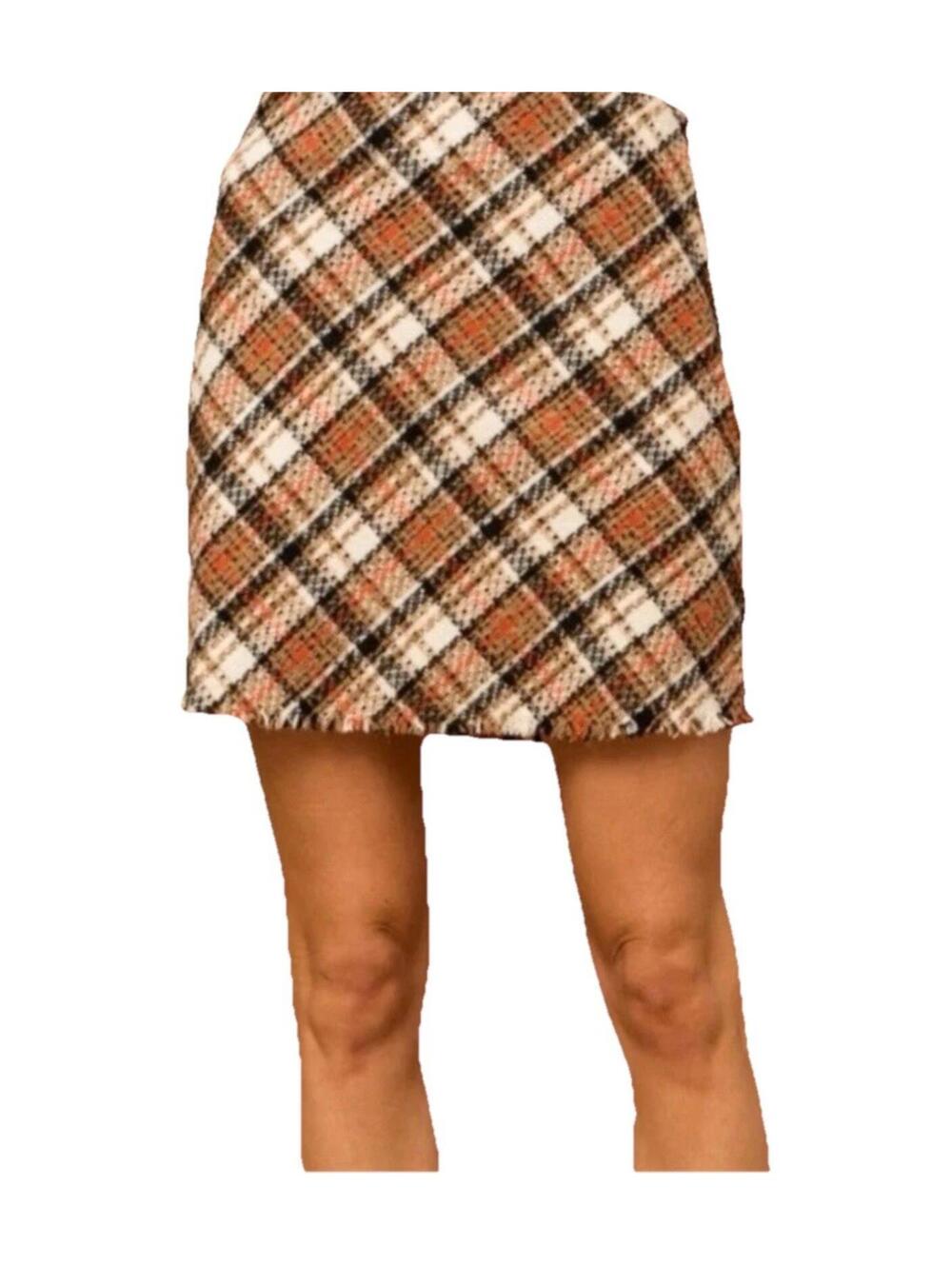 Gilli Plaid Frayed Hem Mini Skirt Women’s Plus S Brown Neutral Y2K